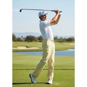 Lauren Ralph Lauren Mens Trouser 35x32 100% Linen Trim Fit Pants Pale Yellow